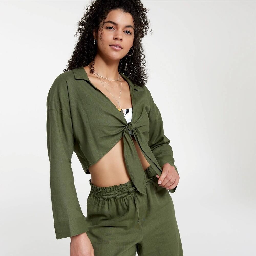 Calia By Carrie Underwood Beach Swim Cover Up Top Shirt Women Small Green Casual